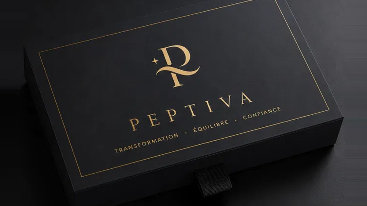 Dessus du coffret Peptiva, marquage doré
